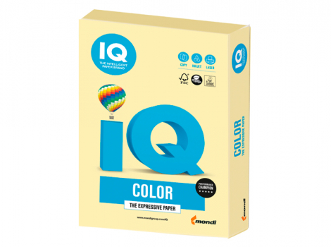 Цветная бумага для печати IQ color A4 160г/м2, 250л, пастель, желтая, YE23